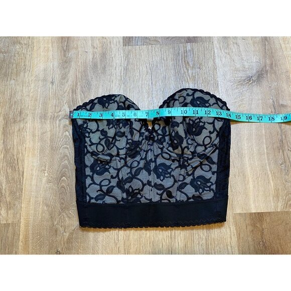 Vintage Black Lace Strapless Bustier With Floral Mesh Design & Underwire 36D - Picture 8 of 8